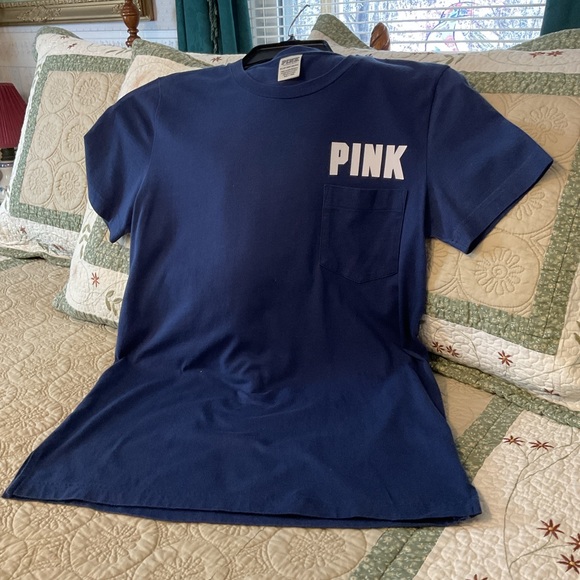 VICTORIA’S SECRET PINK LOGO FRONT & BACK NAVY BLUE SHORT SLEEVE TEE SIZE  XS - Picture 6 of 16